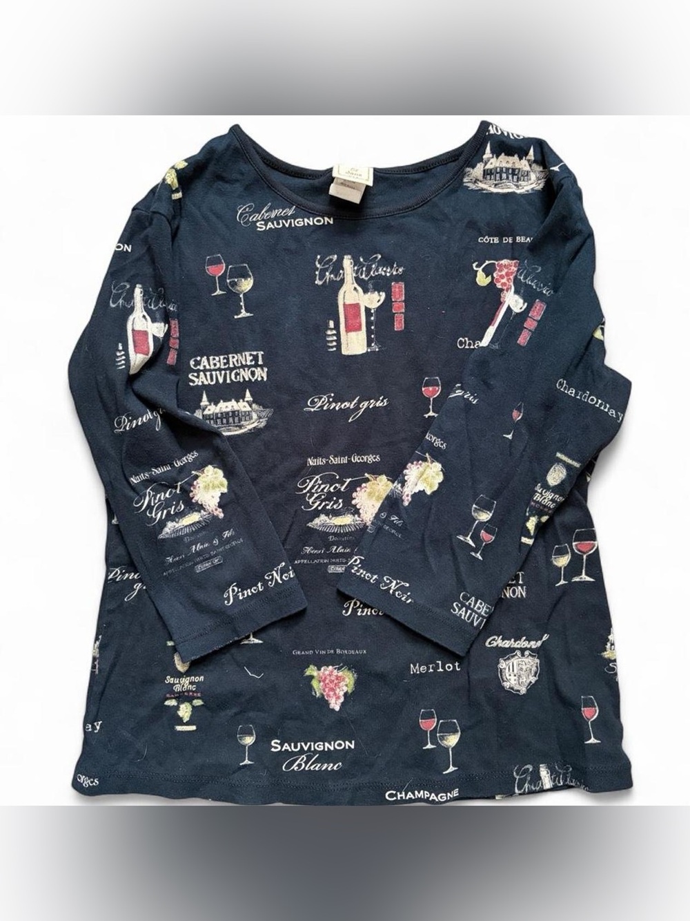 Wine-Label Graphic Long Sleeve Tee - Navy